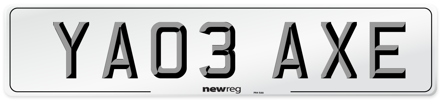 YA03 AXE Number Plate from New Reg